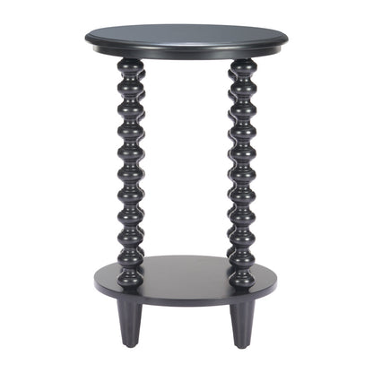 24" Black Solid Wood Pedestal End Table
