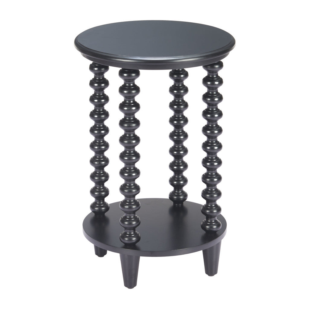 24" Black Solid Wood Pedestal End Table