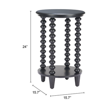 24" Black Solid Wood Pedestal End Table