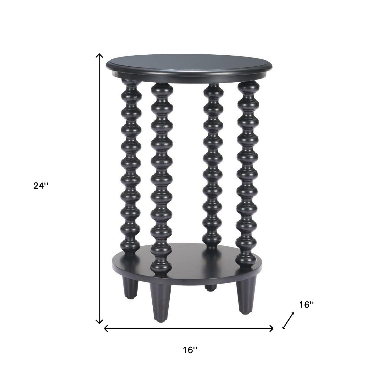 24" Black Solid Wood Pedestal End Table