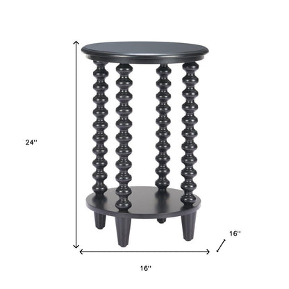 24" Black Solid Wood Pedestal End Table