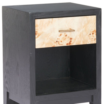 22" Black Solid Wood Pedestal End Table With Drawer