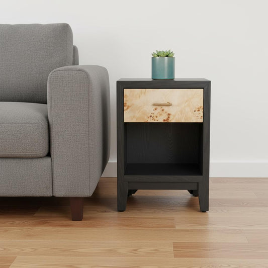 22" Black Solid Wood Pedestal End Table With Drawer