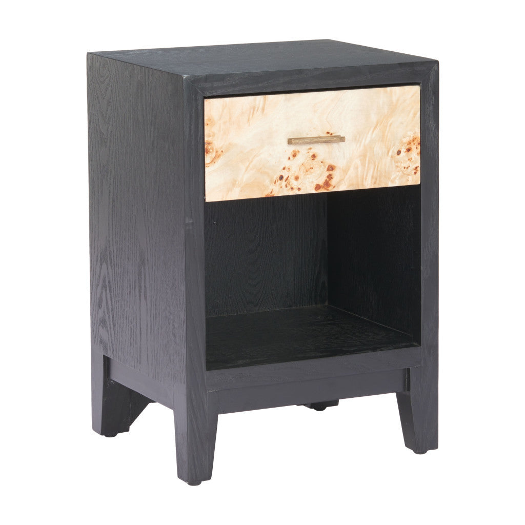 22" Black Solid Wood Pedestal End Table With Drawer