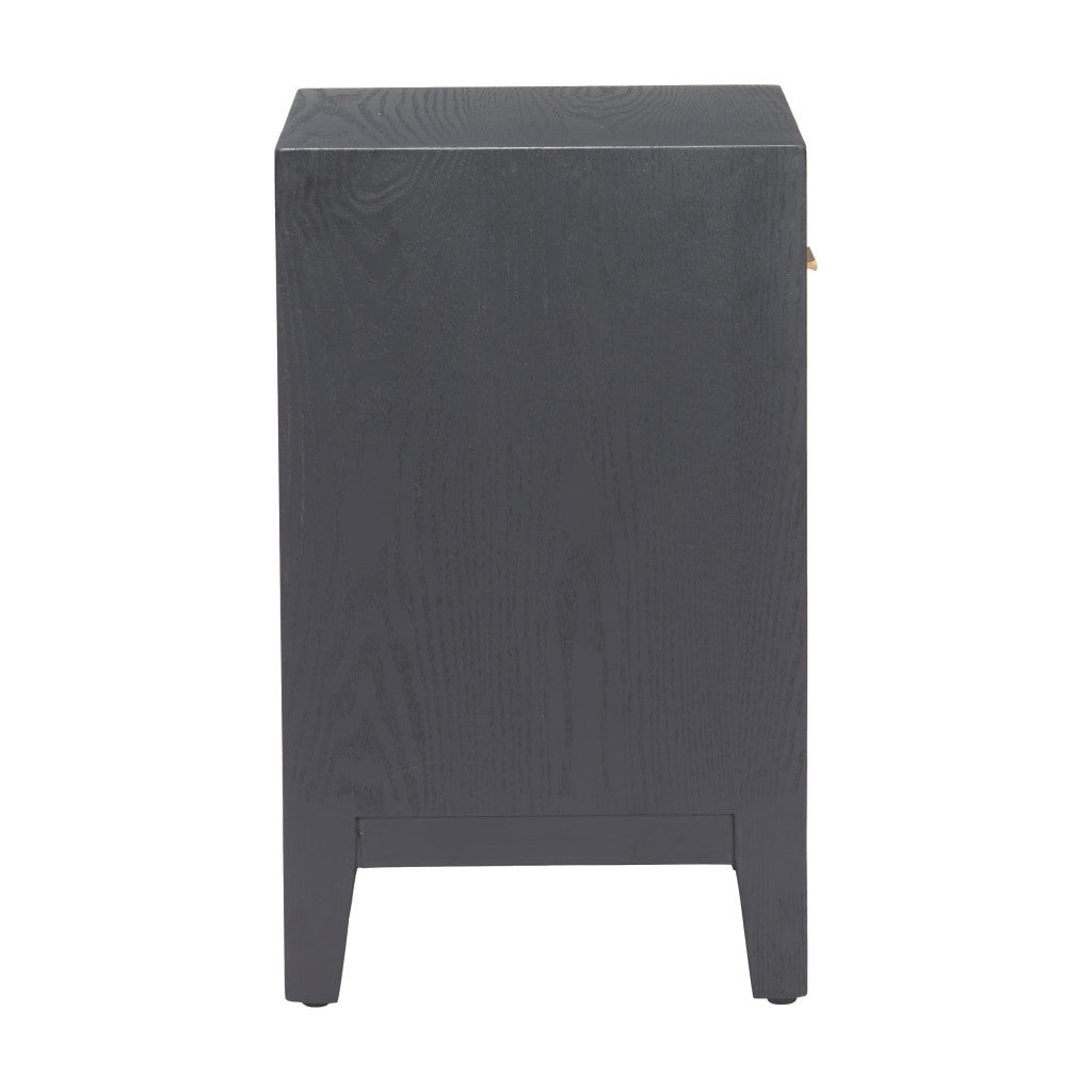 22" Black Solid Wood Pedestal End Table With Drawer