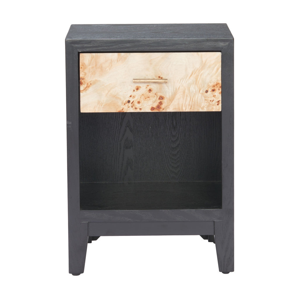 22" Black Solid Wood Pedestal End Table With Drawer