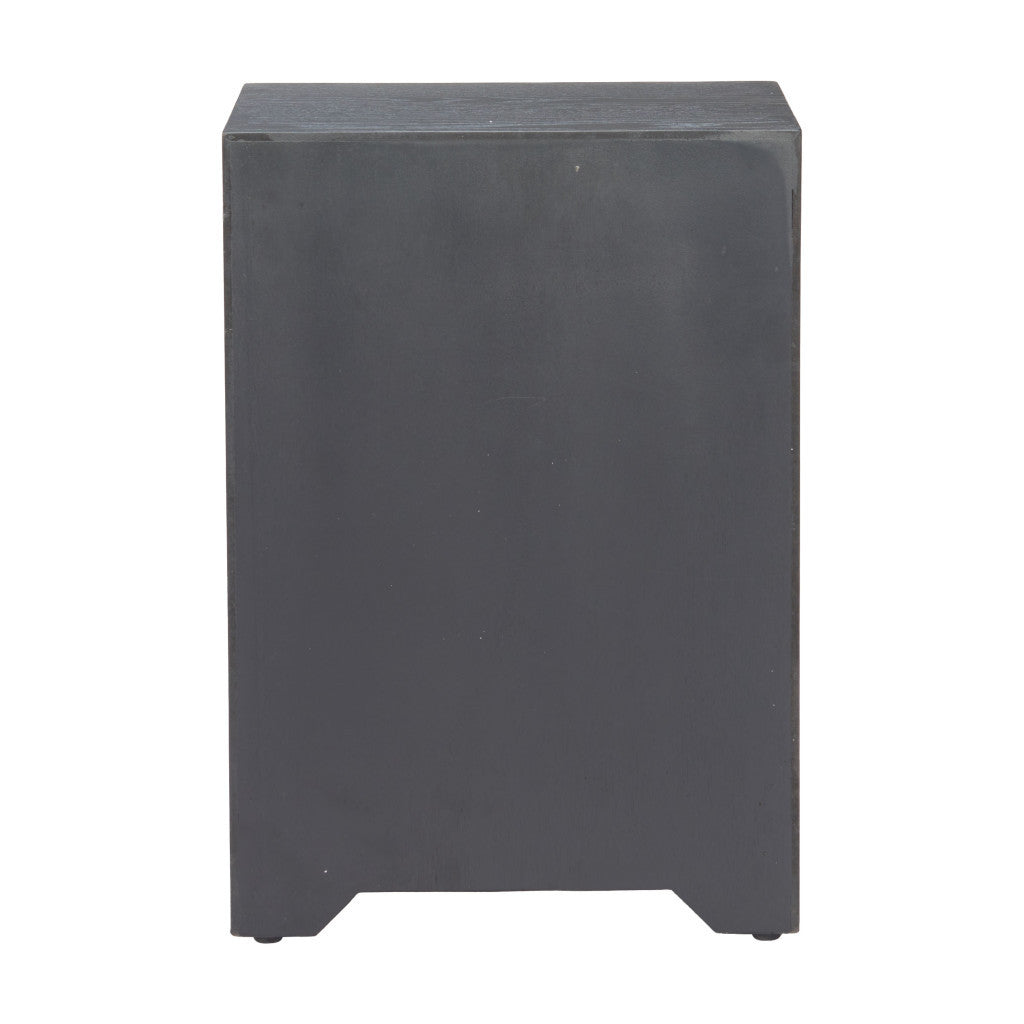 22" Black Solid Wood Pedestal End Table With Drawer