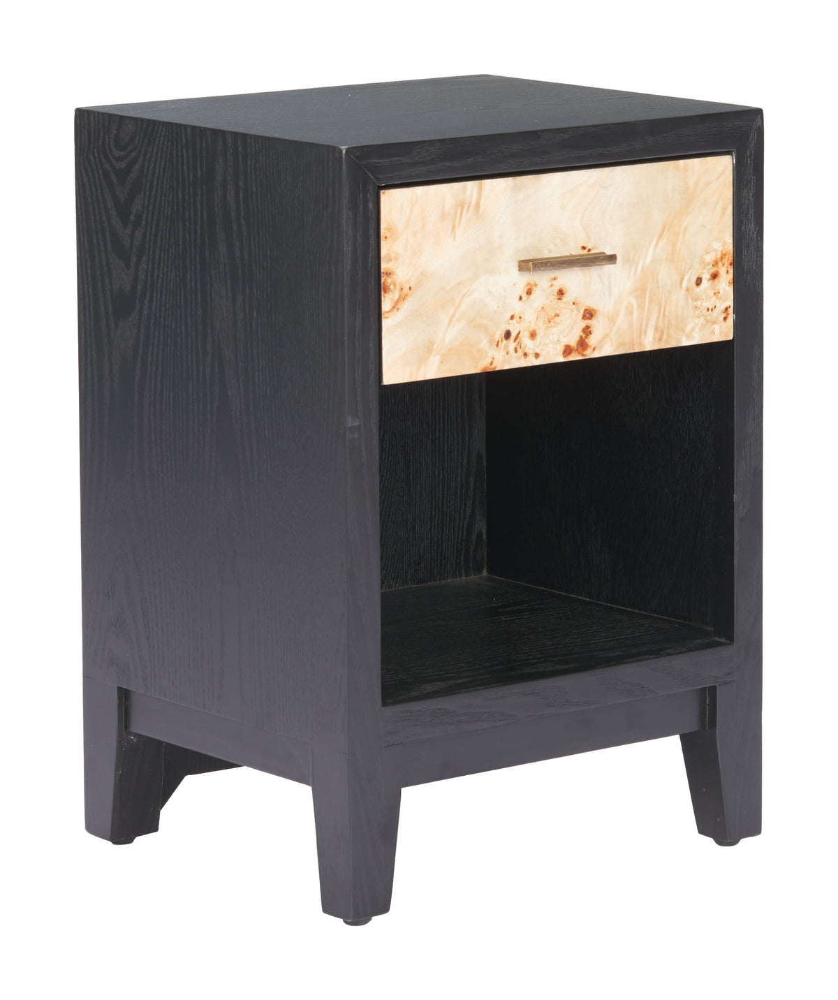 22" Black Solid Wood Pedestal End Table With Drawer
