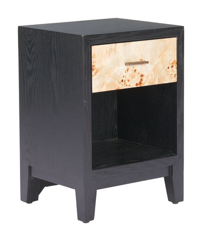 22" Black Solid Wood Pedestal End Table With Drawer