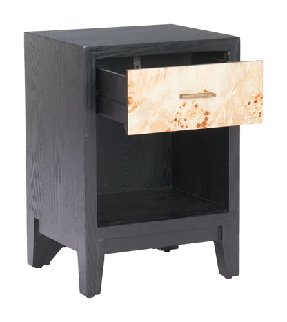 22" Black Solid Wood Pedestal End Table With Drawer