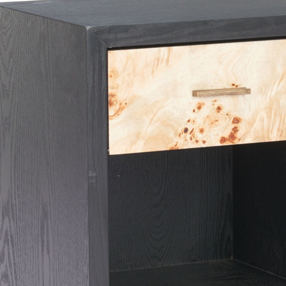 22" Black Solid Wood Pedestal End Table With Drawer