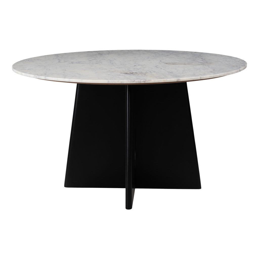 51" White Marble and Wood Pedestal Base Round Top Dining Table