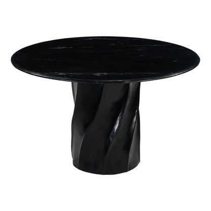 48" Black Marble and Wood Pedestal Base Round Top Dining Table