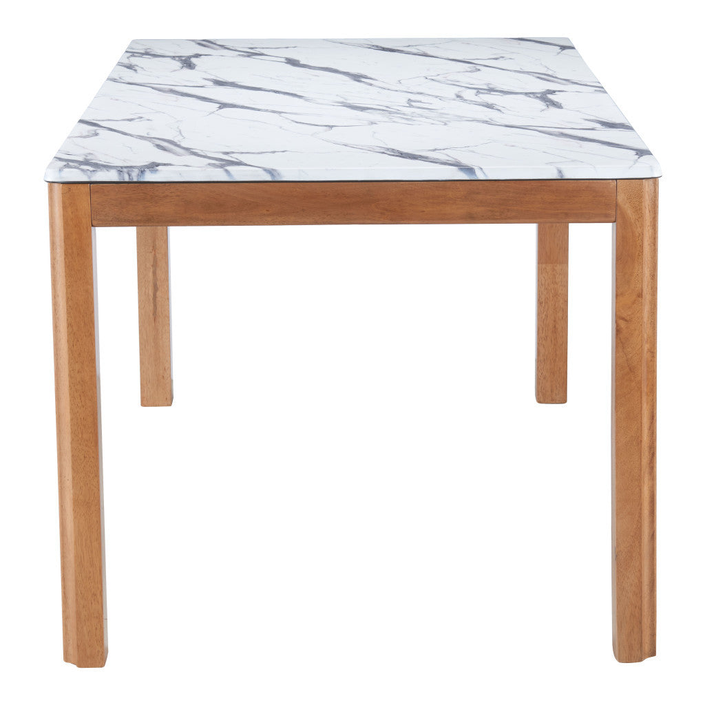 63" White Wood and Solid Wood Dining Table