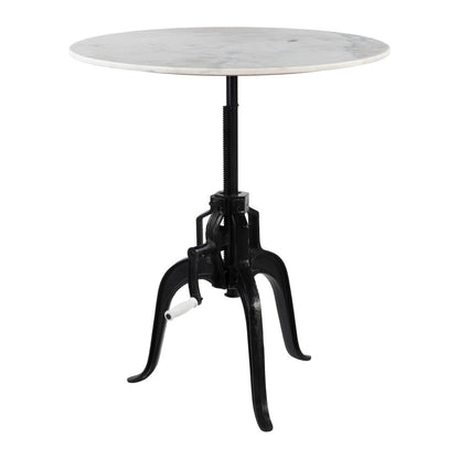 Adjustable Height White Marble and Wood Pedestal Base Round Top Dining Table