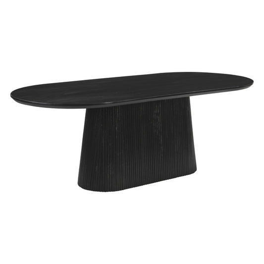 81" Black Solid Wood and Wood Pedestal Base Oval Dining Table