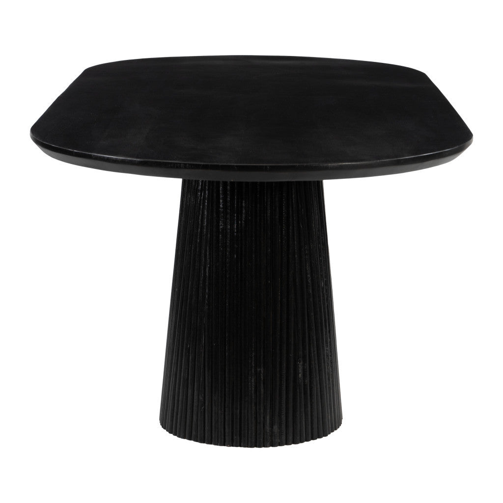 81" Black Solid Wood and Wood Pedestal Base Oval Dining Table
