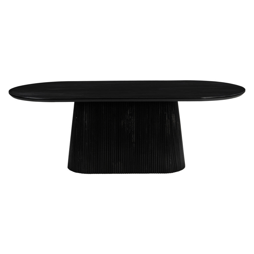 81" Black Solid Wood and Wood Pedestal Base Oval Dining Table