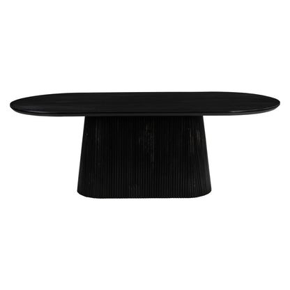 81" Black Solid Wood and Wood Pedestal Base Oval Dining Table