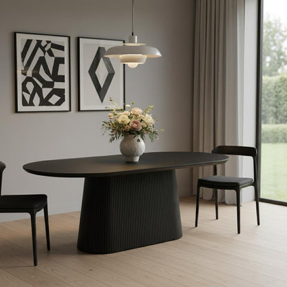81" Black Solid Wood and Wood Pedestal Base Oval Dining Table