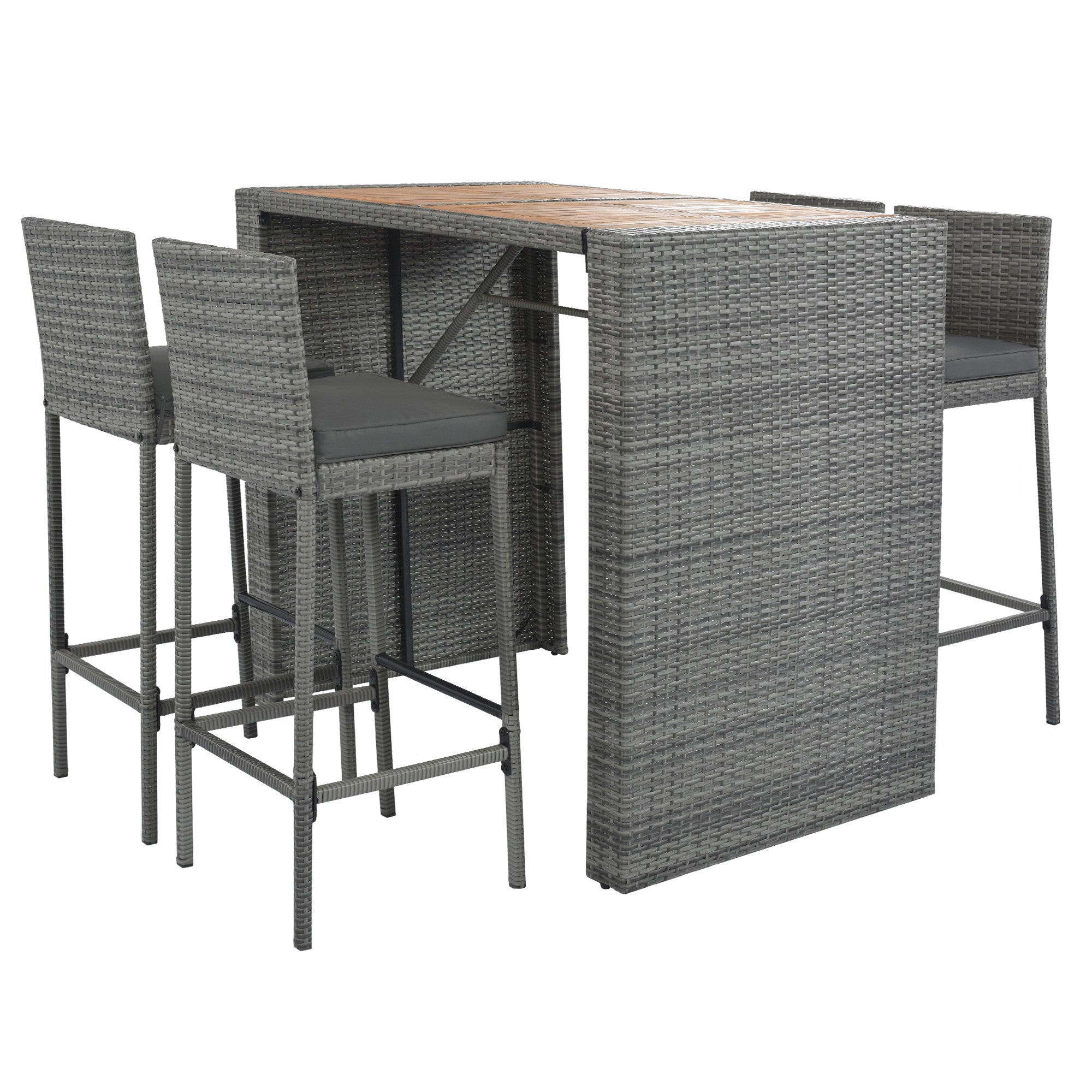 Five Piece Brown and Gray Solid Wood Dining Set with Four Chairs