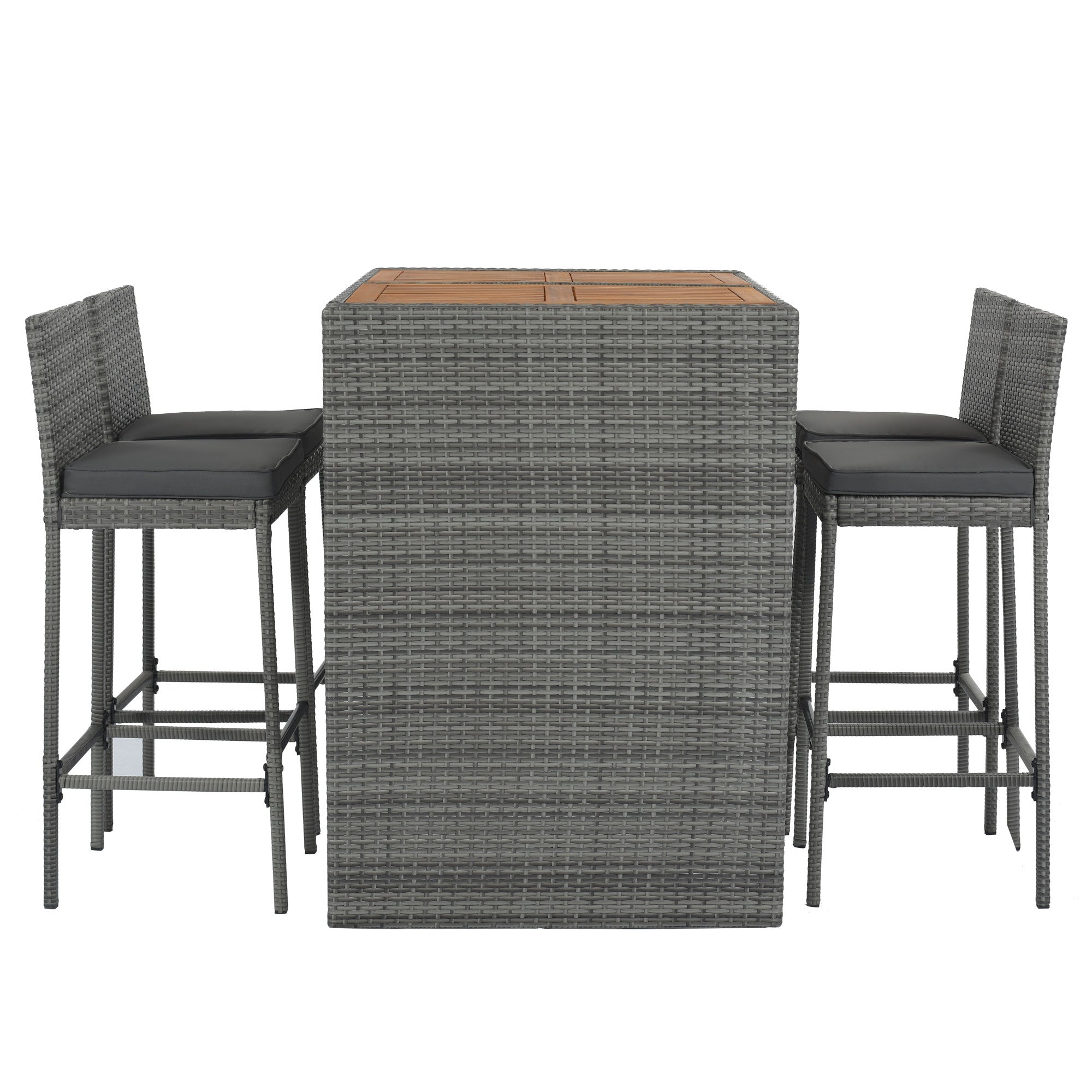 Five Piece Brown and Gray Solid Wood Dining Set with Four Chairs