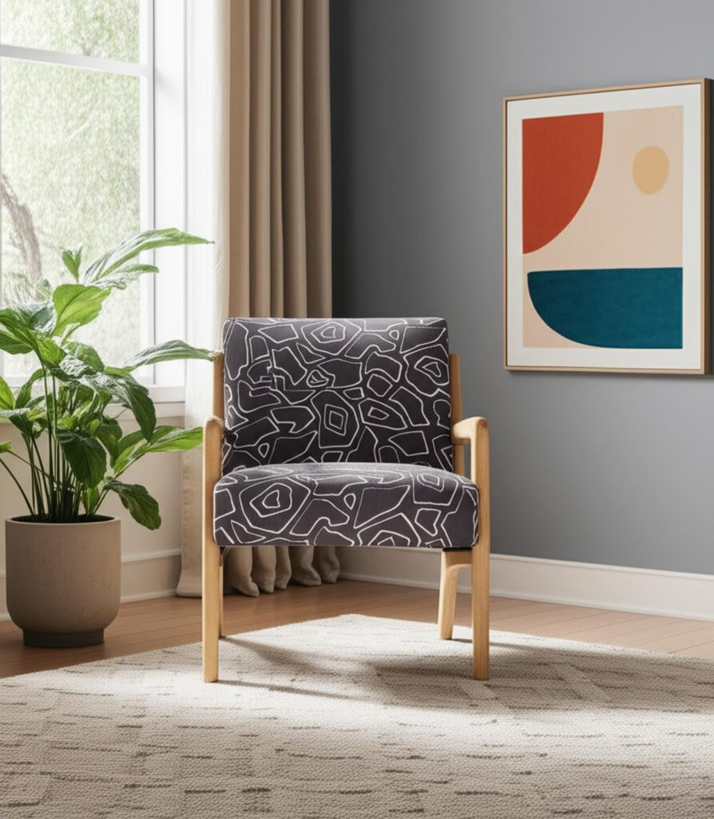 27" Gray and Natural Upholstered Arm Chair