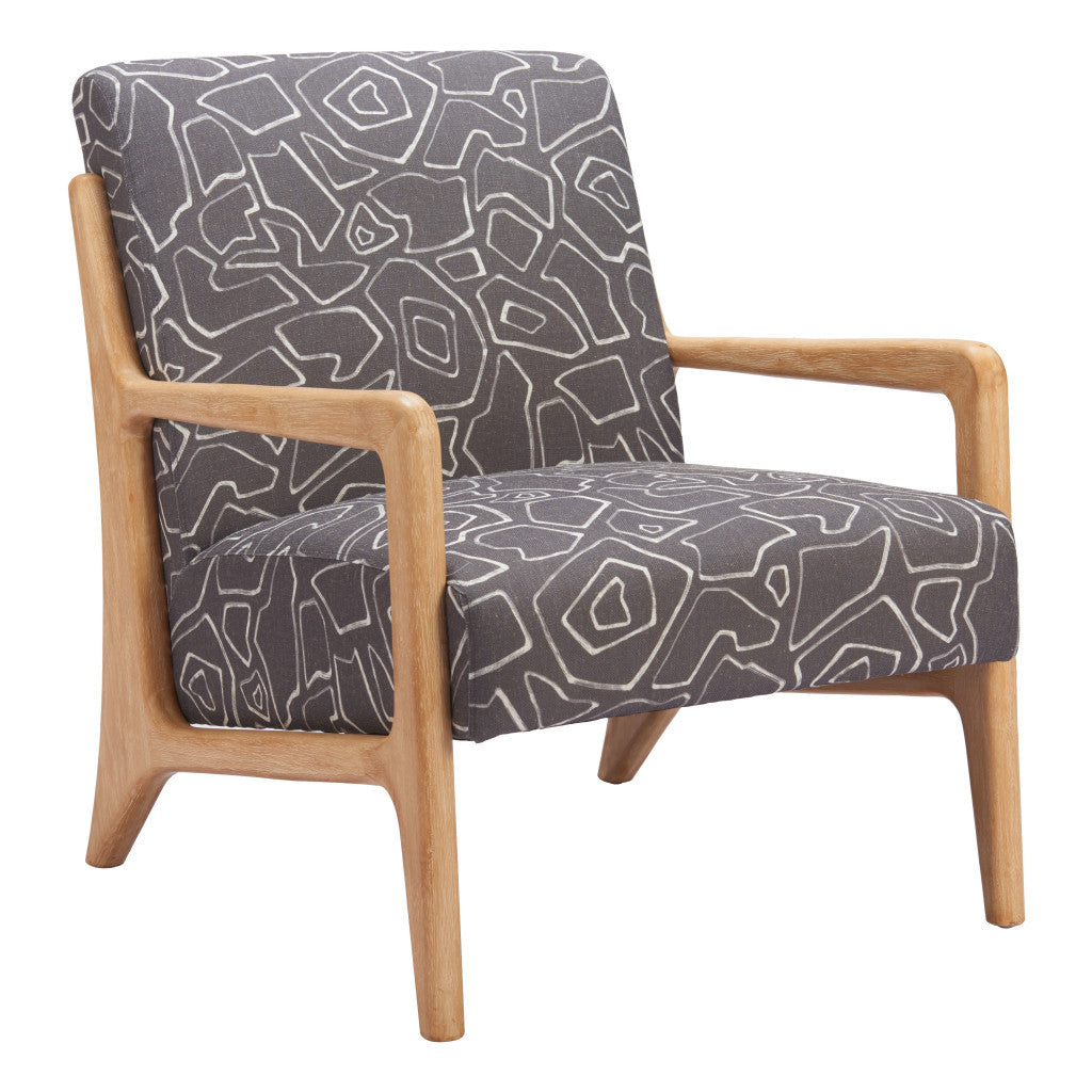 27" Gray and Natural Upholstered Arm Chair