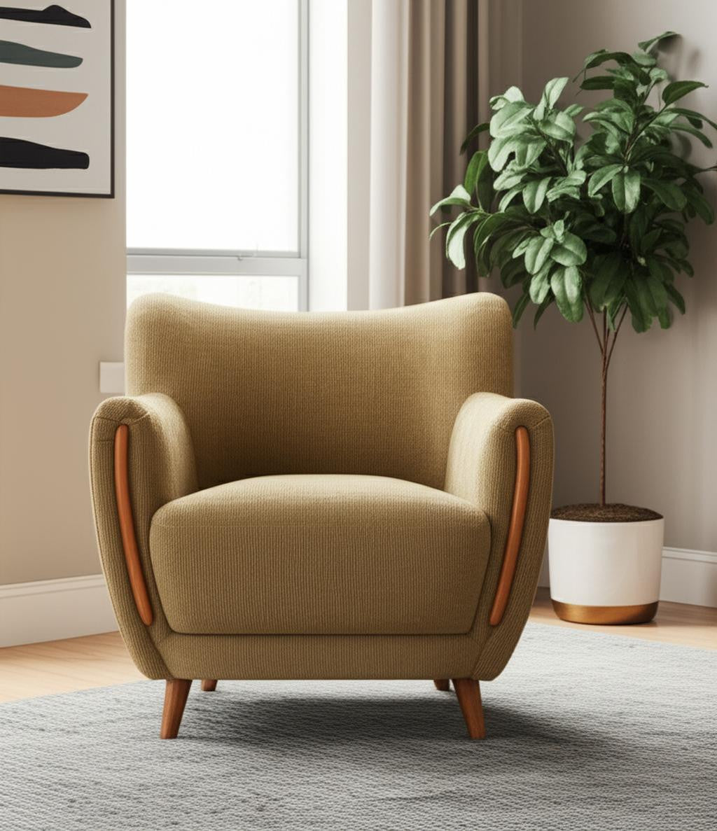 34" Green and Brown Upholstered Arm Chair