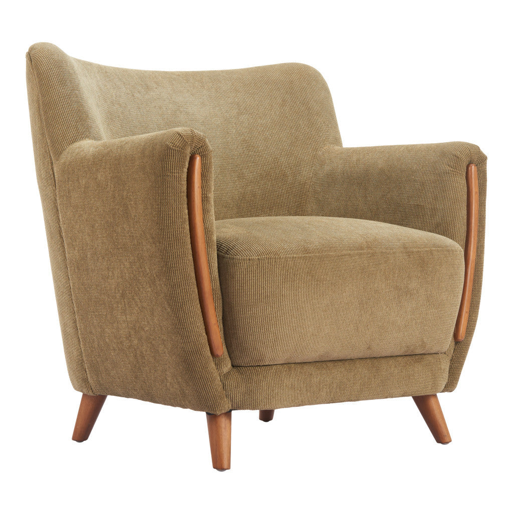 34" Green and Brown Upholstered Arm Chair