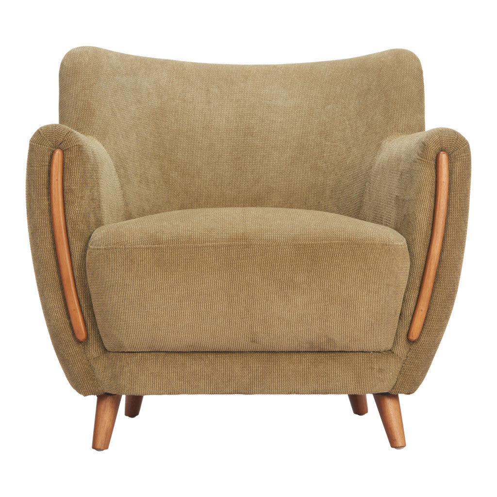 34" Green and Brown Upholstered Arm Chair