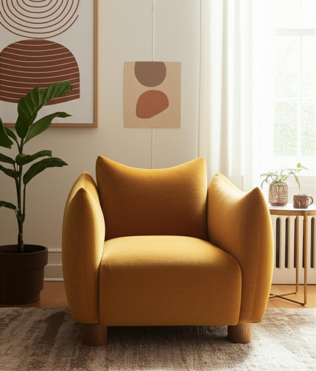 36" Mustard and Yellow Upholstered Arm Chair