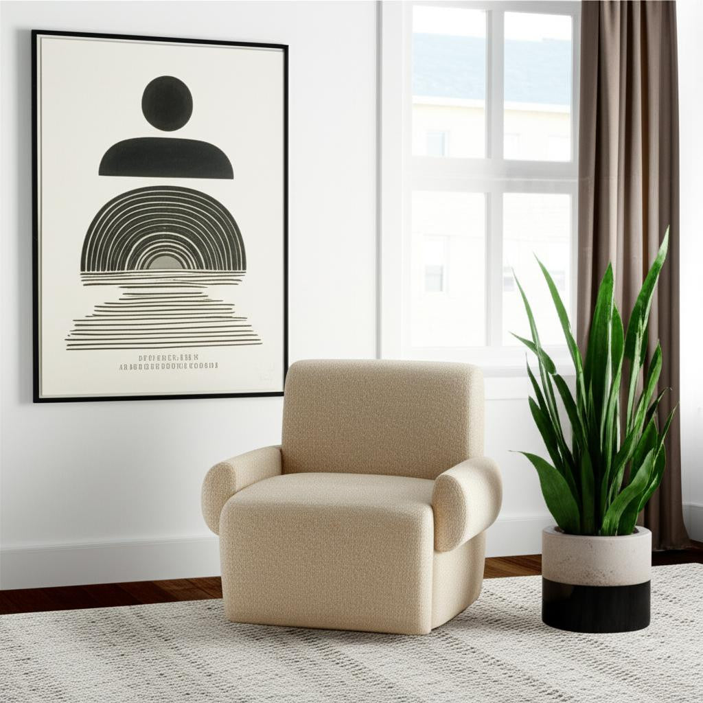 32" Beige Upholstered Arm Chair