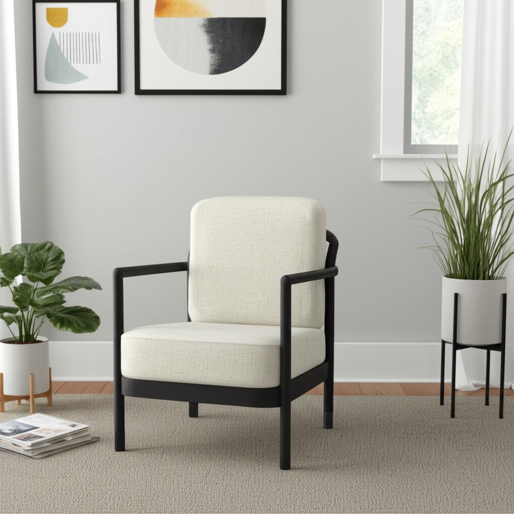 25" Beige and Black Fabric Arm Chair