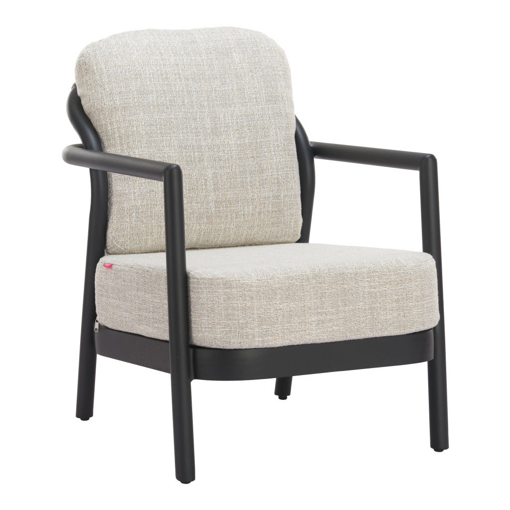 25" Beige and Black Fabric Arm Chair
