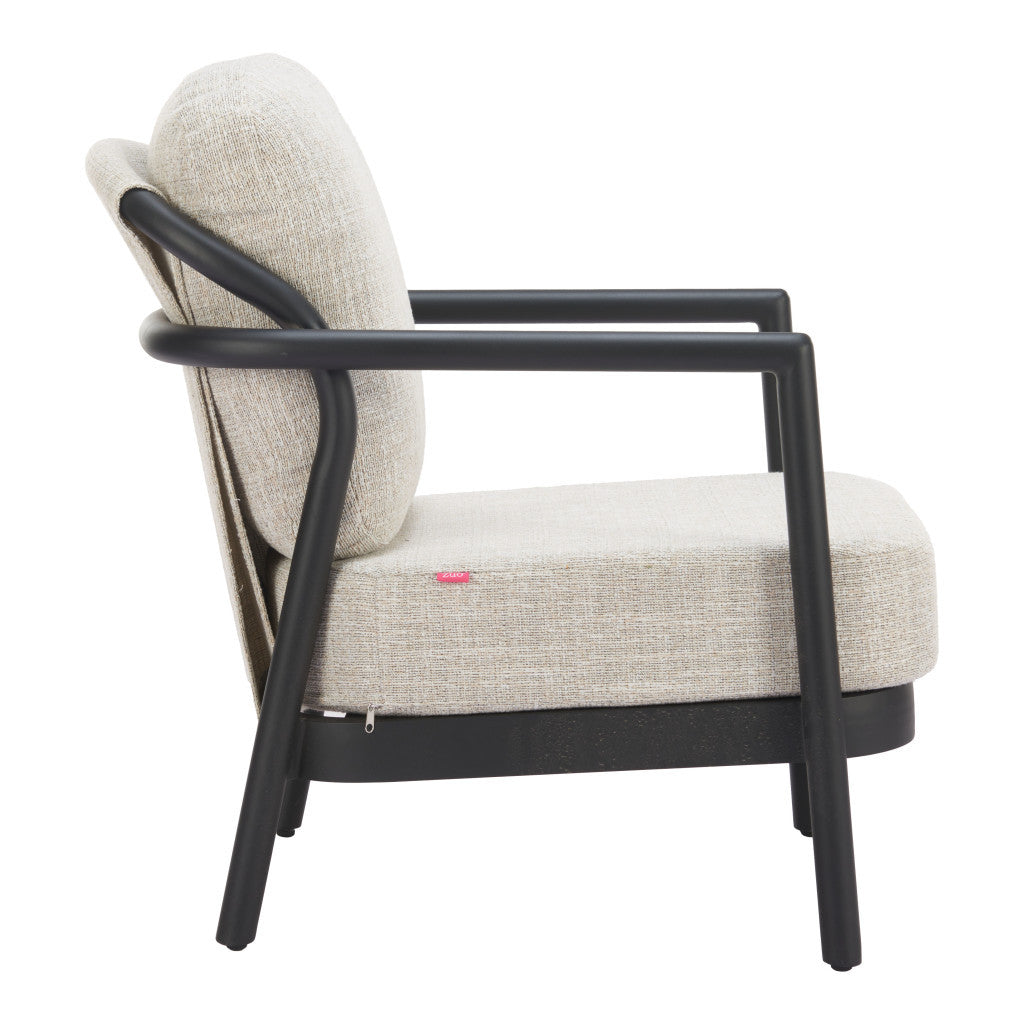 25" Beige and Black Fabric Arm Chair