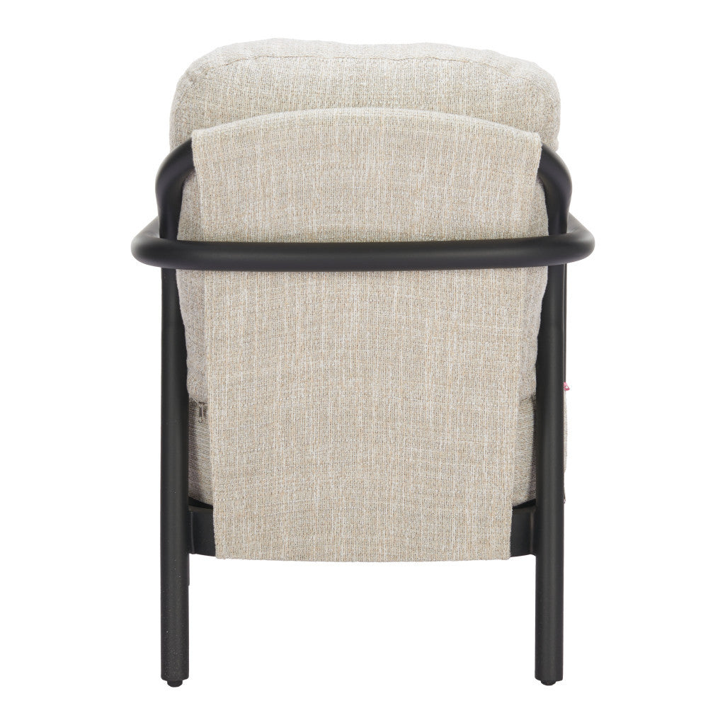 25" Beige and Black Fabric Arm Chair