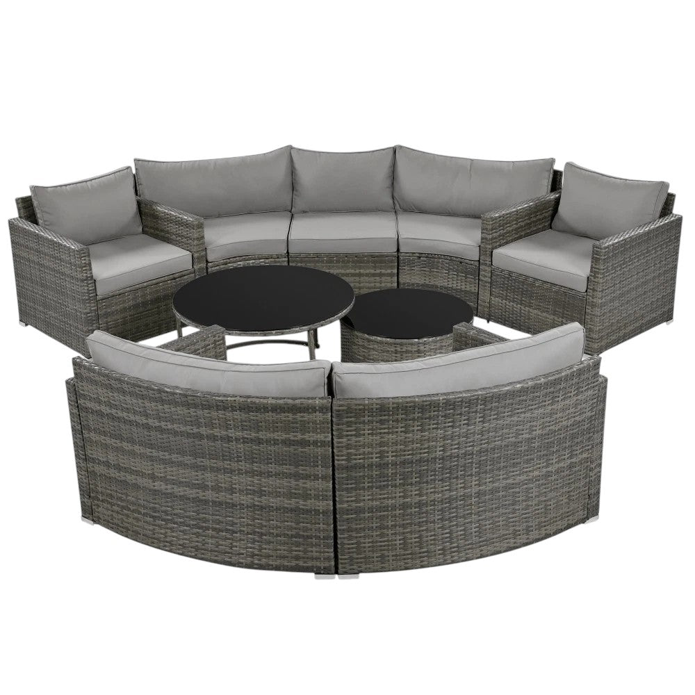 Two Piece Outdoor Gray Wicker Sectional Seating Group with Gray Cushions