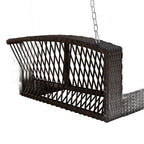 69" Brown Woven Rattan Outdoor Swing Chair with Beige Cushions