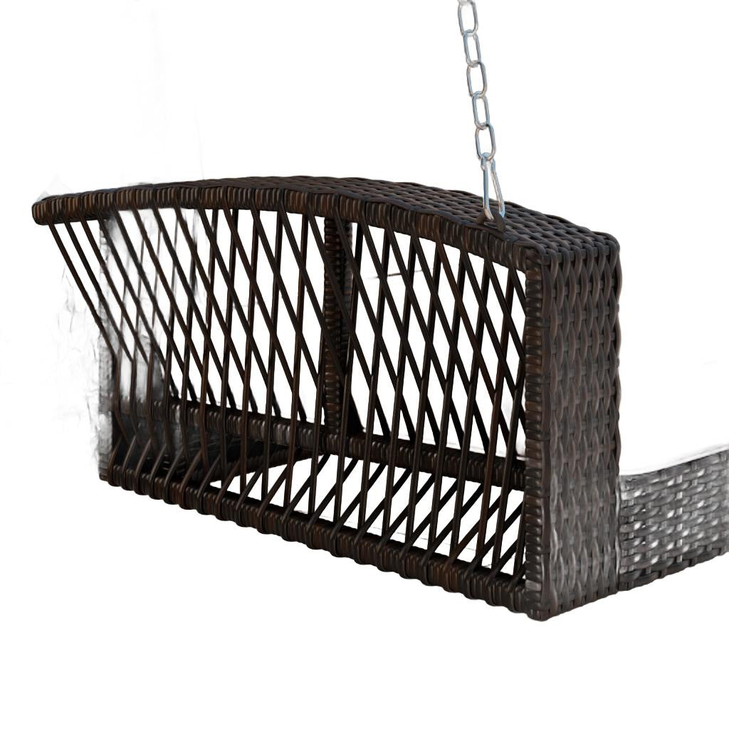 69" Brown Woven Rattan Outdoor Swing Chair with Beige Cushions