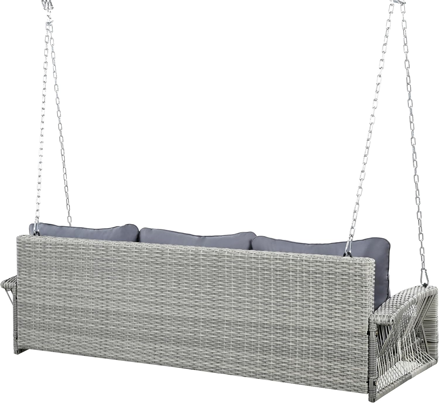 69" Gray Woven Rattan Outdoor Swing Chair with Gray Cushion
