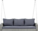 69" Gray Woven Rattan Outdoor Swing Chair with Gray Cushion