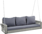 69" Gray Woven Rattan Outdoor Swing Chair with Gray Cushion