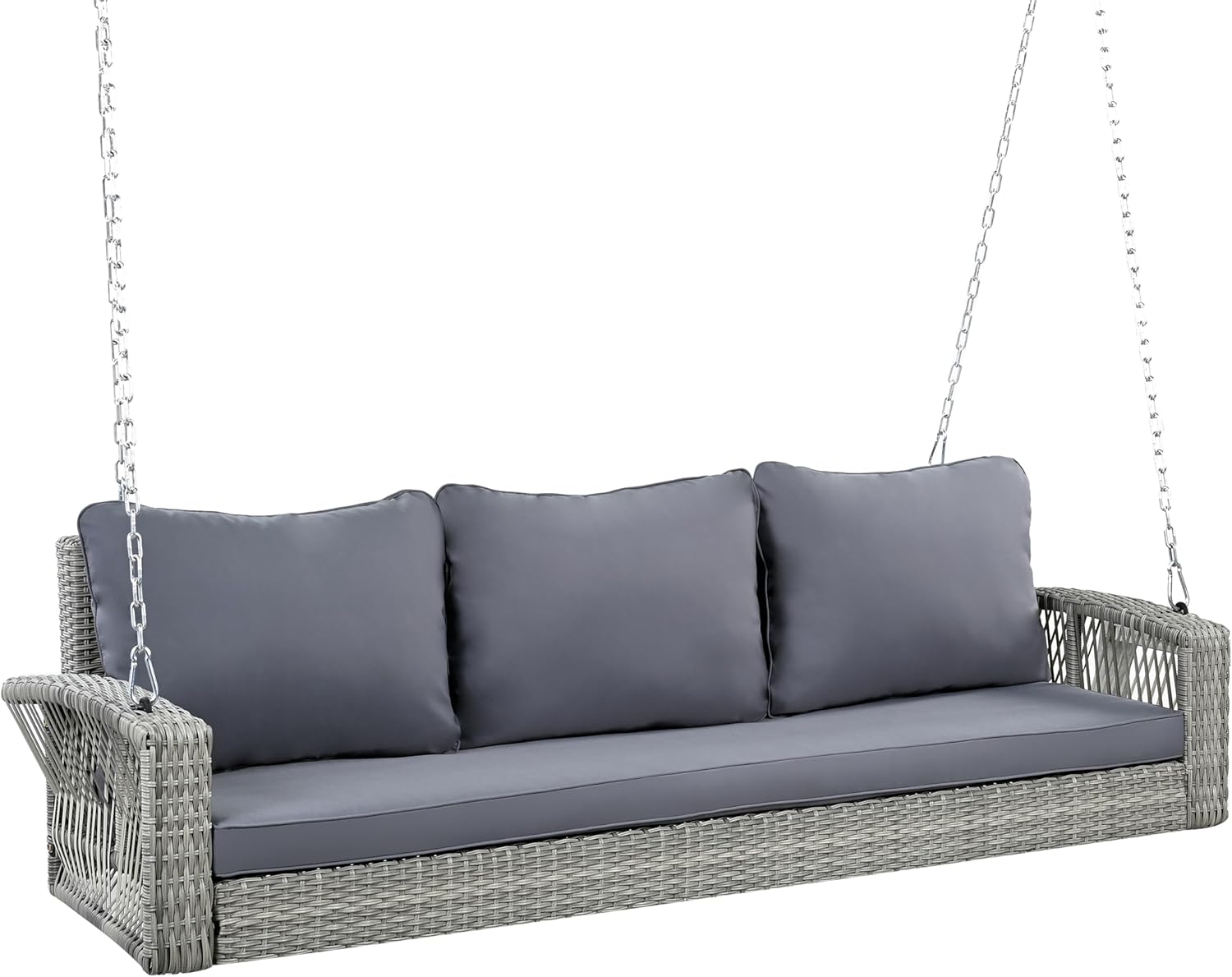 69" Gray Woven Rattan Outdoor Swing Chair with Gray Cushion