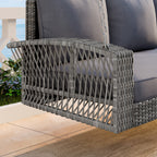 69" Gray Woven Rattan Outdoor Swing Chair with Gray Cushion