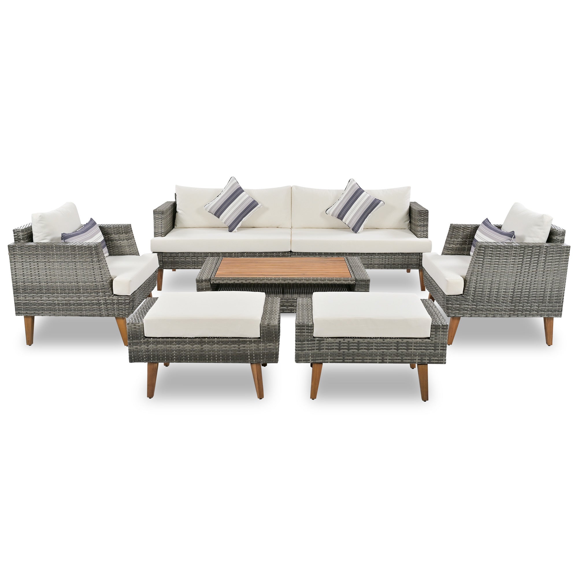 Four Piece Outdoor Gray Wicker Sofa Seating Group with Gray Cushions