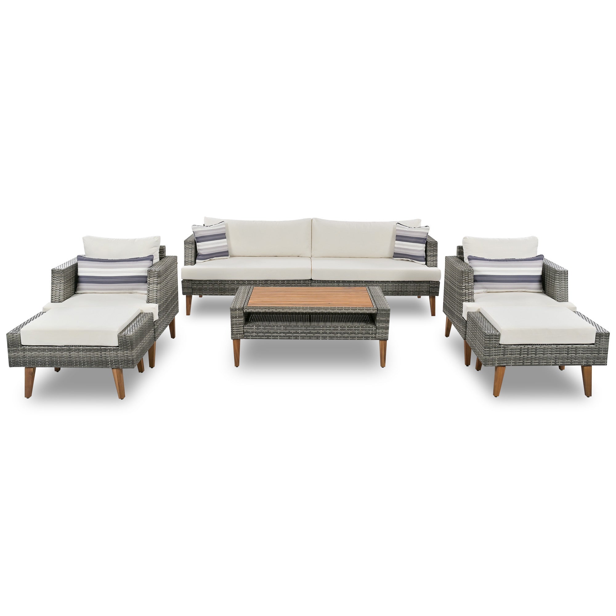 Four Piece Outdoor Gray Wicker Sofa Seating Group with Gray Cushions