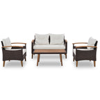 Three Piece Outdoor Beige Rattan Sofa Seating Group with Beige Cushions