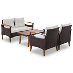 Three Piece Outdoor Beige Rattan Sofa Seating Group with Beige Cushions