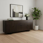 80" Dark Brown Distressed Solid Wood Sideboard Soft Close with Four Doors